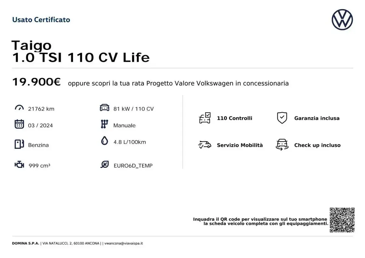 Usata VW Taigo Life 110 CV (80 kW) 2024 Grigio SUV