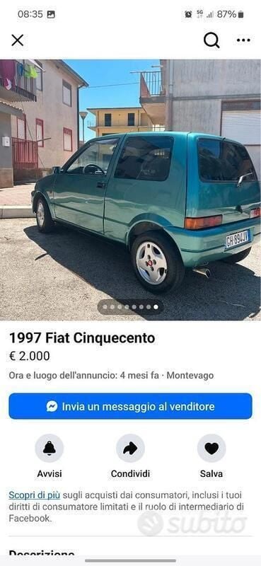 Usata Fiat Cinquecento 1995 Verde Utilitaria