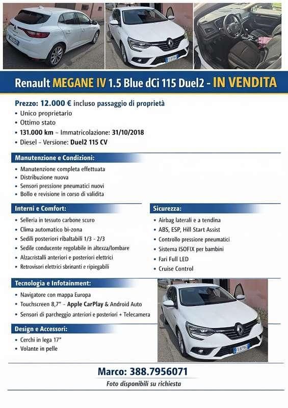 Usata Renault Mégane IV 116 CV (85 kW) 2018 Berlina