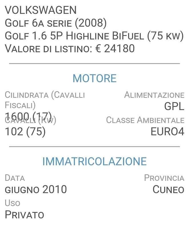 Usata VW Golf Highline 102 CV (75 kW) 2010 Berlina