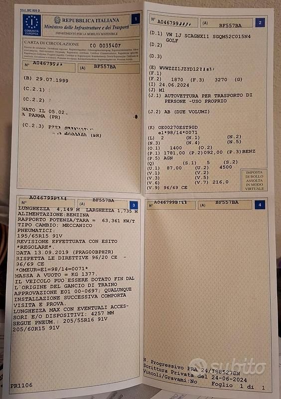 Usata VW Golf III 1999 Grigio Berlina