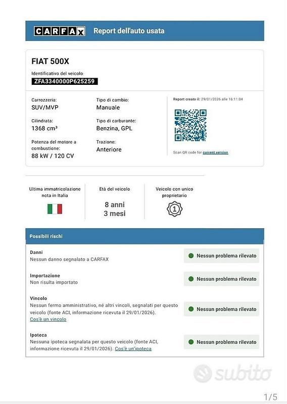 Usata Fiat 500X Lounge 120 CV (88 kW) 2017 Rosso SUV