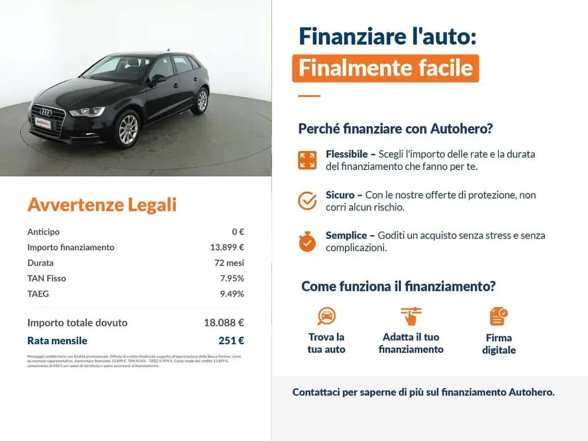 Usata Audi A3 Attraction 110 CV (80 kW) 2015 Nero Berlina