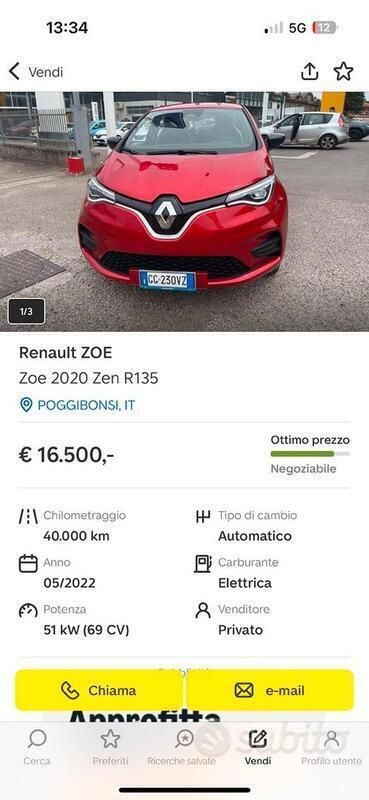 Rosso Usata 2022 Renault Zoe Zen Due volumi | 15.500 € (Buon prezzo) - Immagine 1/3
