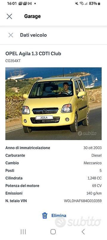 Usata Opel Agila 2003 Giallo Monovolume