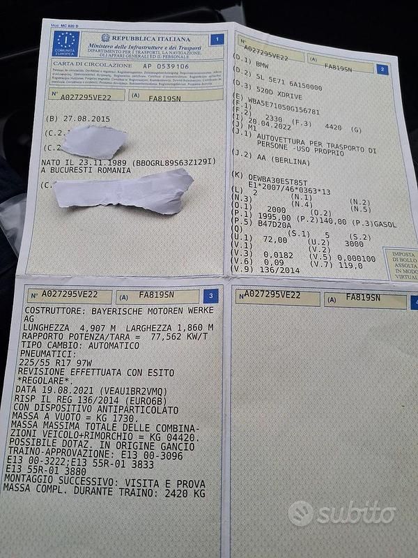 Usata BMW 520 2015 Grigio Berlina