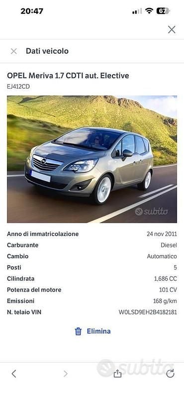 Usata Opel Meriva 2011 Bianco Monovolume