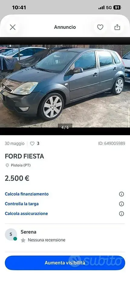 Usata Ford Fiesta 75 CV (55 kW) 2005 Grigio Utilitaria