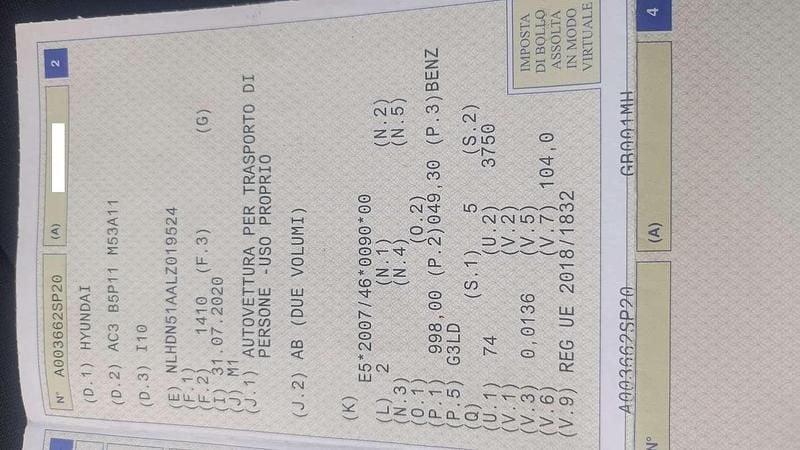 Usata Hyundai i10 67 CV (49 kW) 2020 Bianco Utilitaria