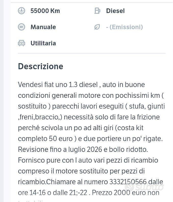 Usata Fiat Uno 45 CV (33 kW) 1988 Bianco Utilitaria