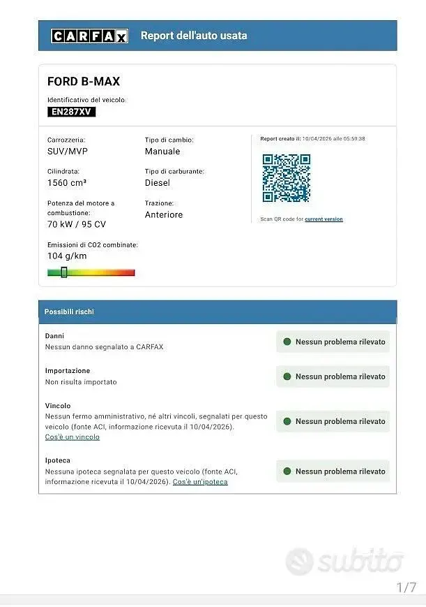 Usata Ford B-MAX Titanium 95 CV (69 kW) 2013 Bianco Monovolume
