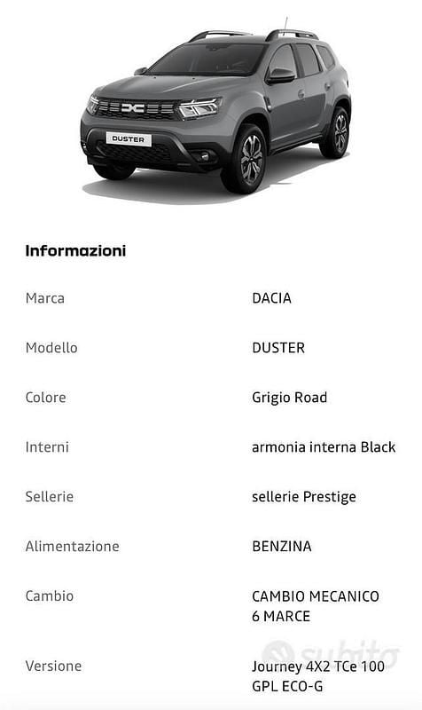Usata Dacia Duster 101 CV (74 kW) 2023 Grigio SUV