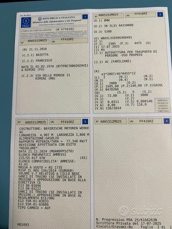 Usata BMW 520 184 CV (135 kW) 2016 Bianco Station wagon