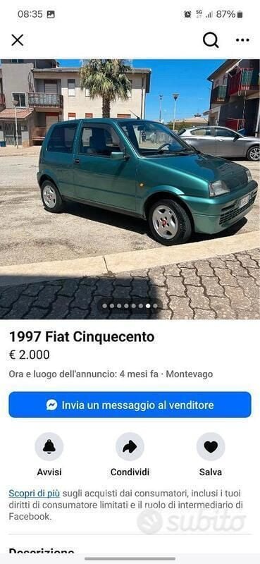 Usata Fiat Cinquecento 1995 Verde Utilitaria