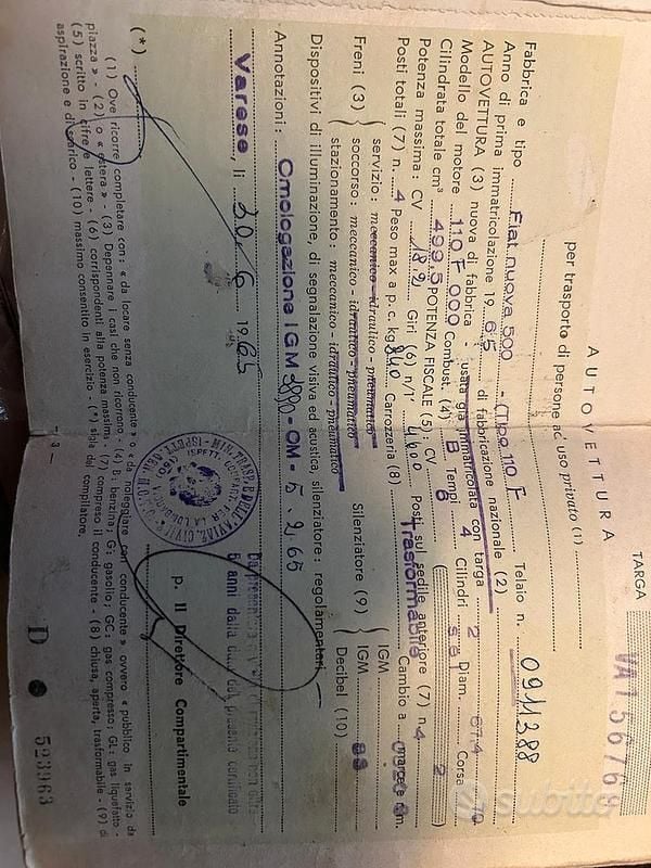 Usata Fiat 500 1960 Utilitaria