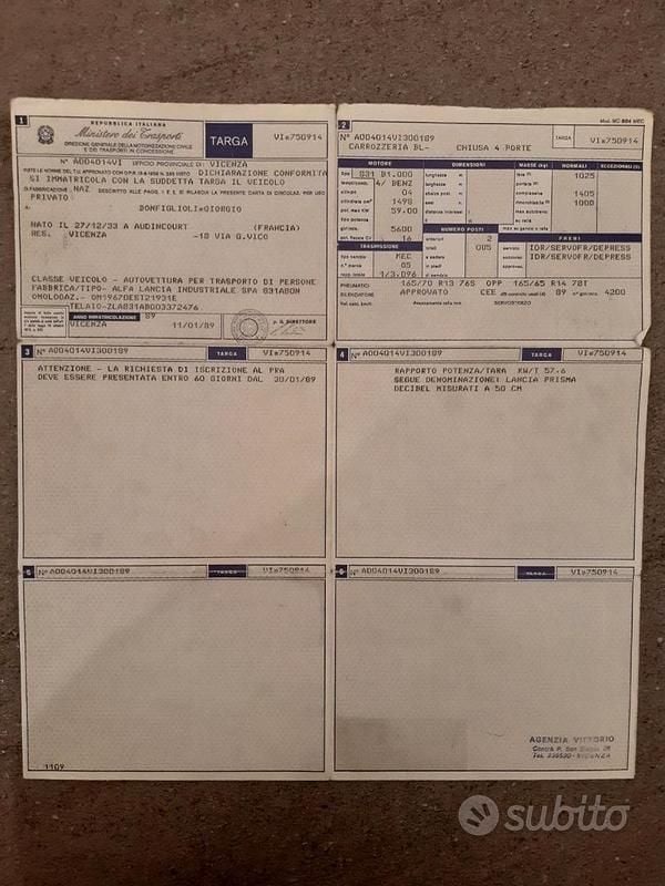 Usata Lancia Prisma 80 CV (58 kW) 1989 Grigio Berlina