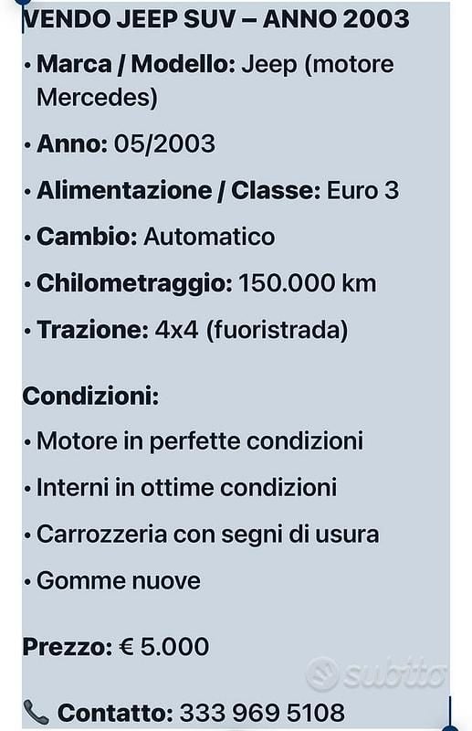 Usata Jeep Cherokee 2002 Grigio SUV