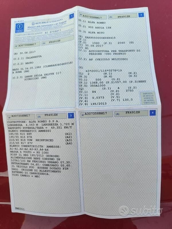 Usata Alfa Romeo MiTo 78 CV (57 kW) 2017 Utilitaria