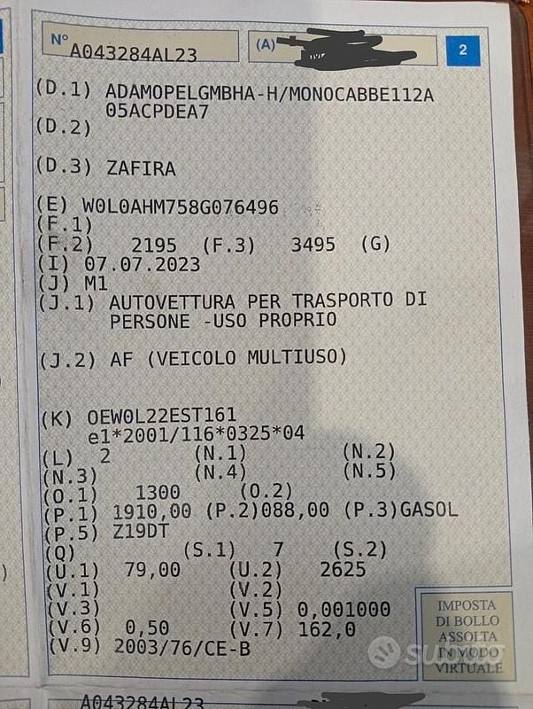 Usata Opel Zafira 101 CV (74 kW) 2008 Monovolume