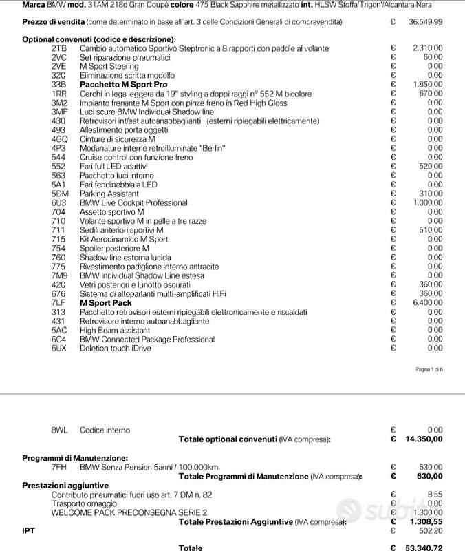Usata BMW 218 M Sport 150 CV (110 kW) 2022 Nero Coupé