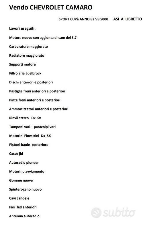 Usata Chevrolet Camaro 1982 Grigio Coupé