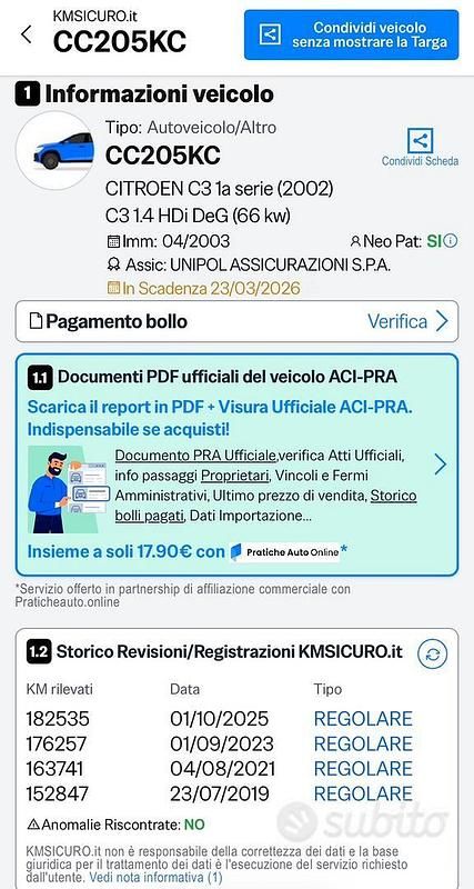 Usata Citroën C3 2003 Blu Utilitaria