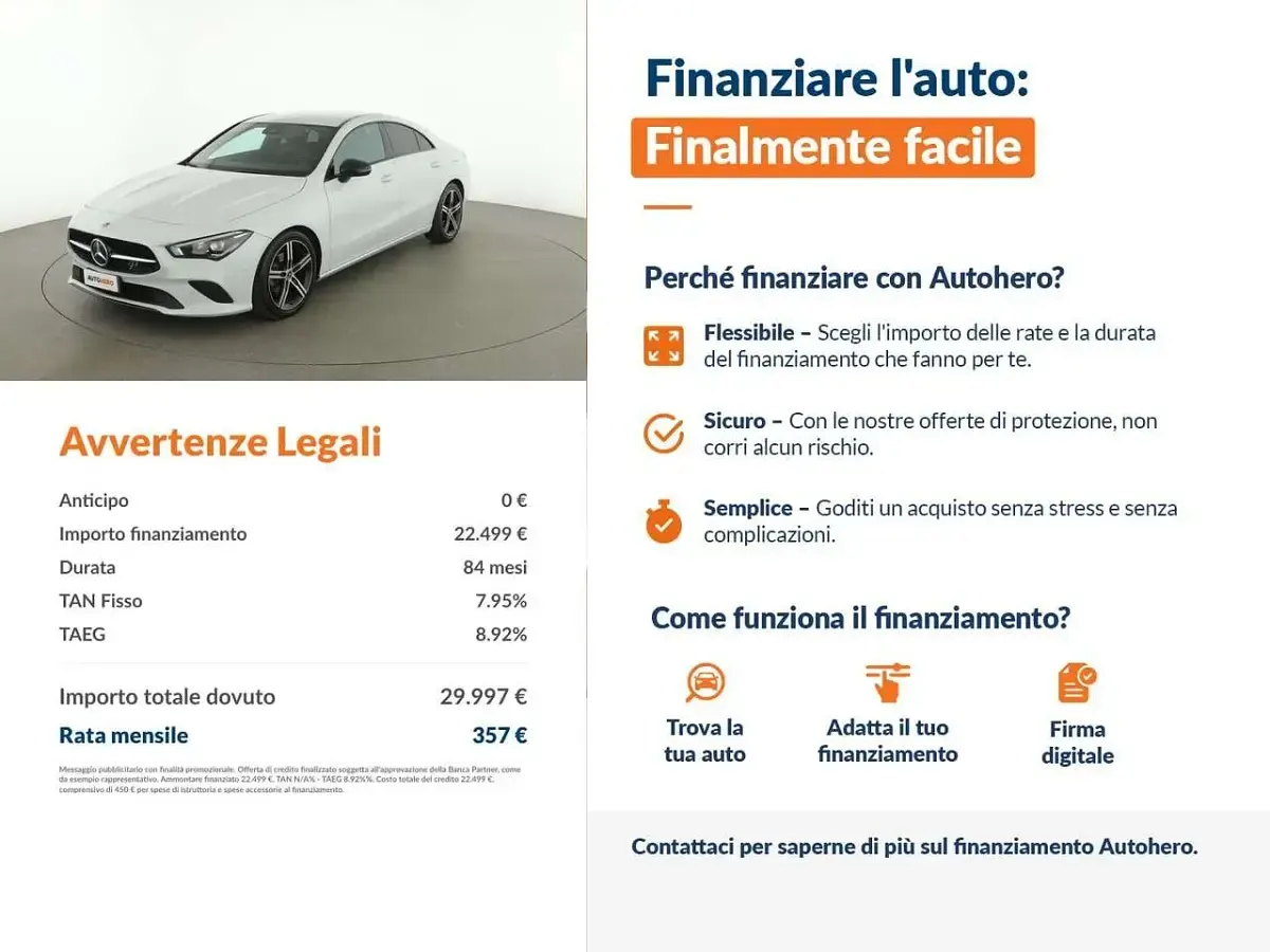 Usata Mercedes CLA180 116 CV (85 kW) 2020 Bianco Berlina