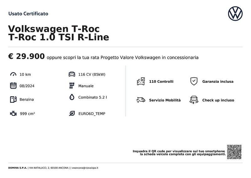 Usata VW T-Roc R-line 116 CV (85 kW) 2024 Argento SUV