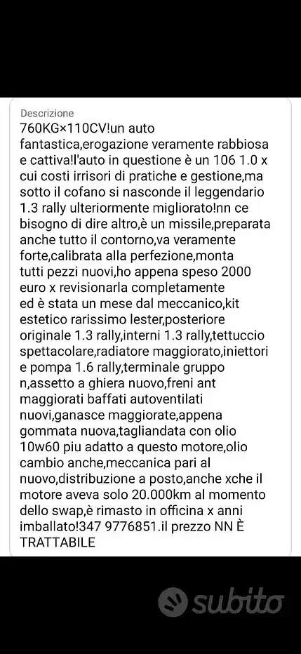 Usata Peugeot 106 50 CV (36 kW) 1993 Rosso Utilitaria