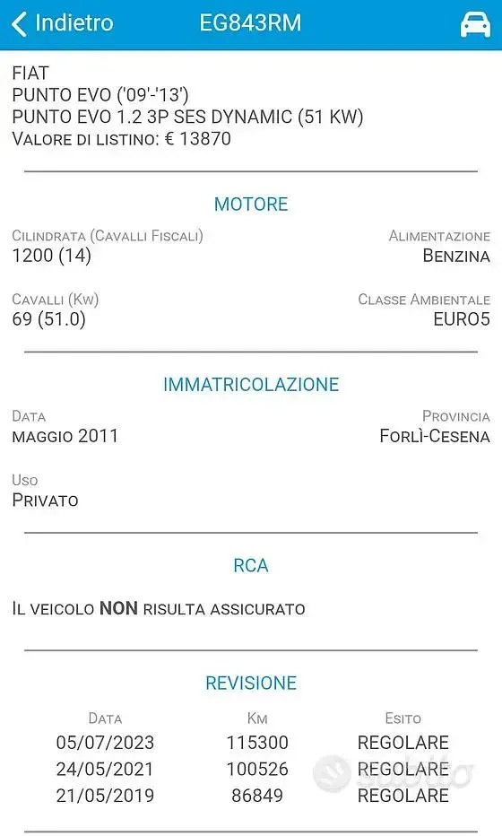 Usata Fiat Punto Evo Dynamic 69 CV (50 kW) 2011 Blu Utilitaria