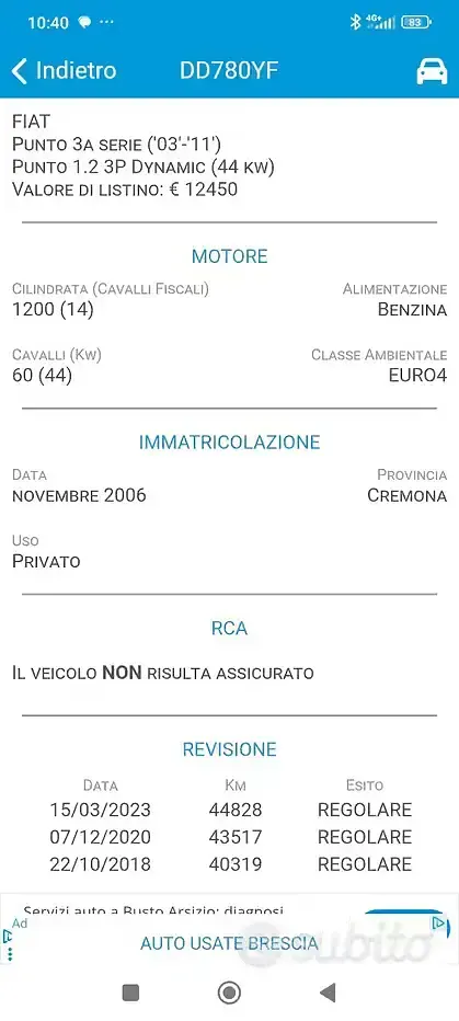 Usata Fiat Punto 60 CV (44 kW) 2006 Grigio Utilitaria