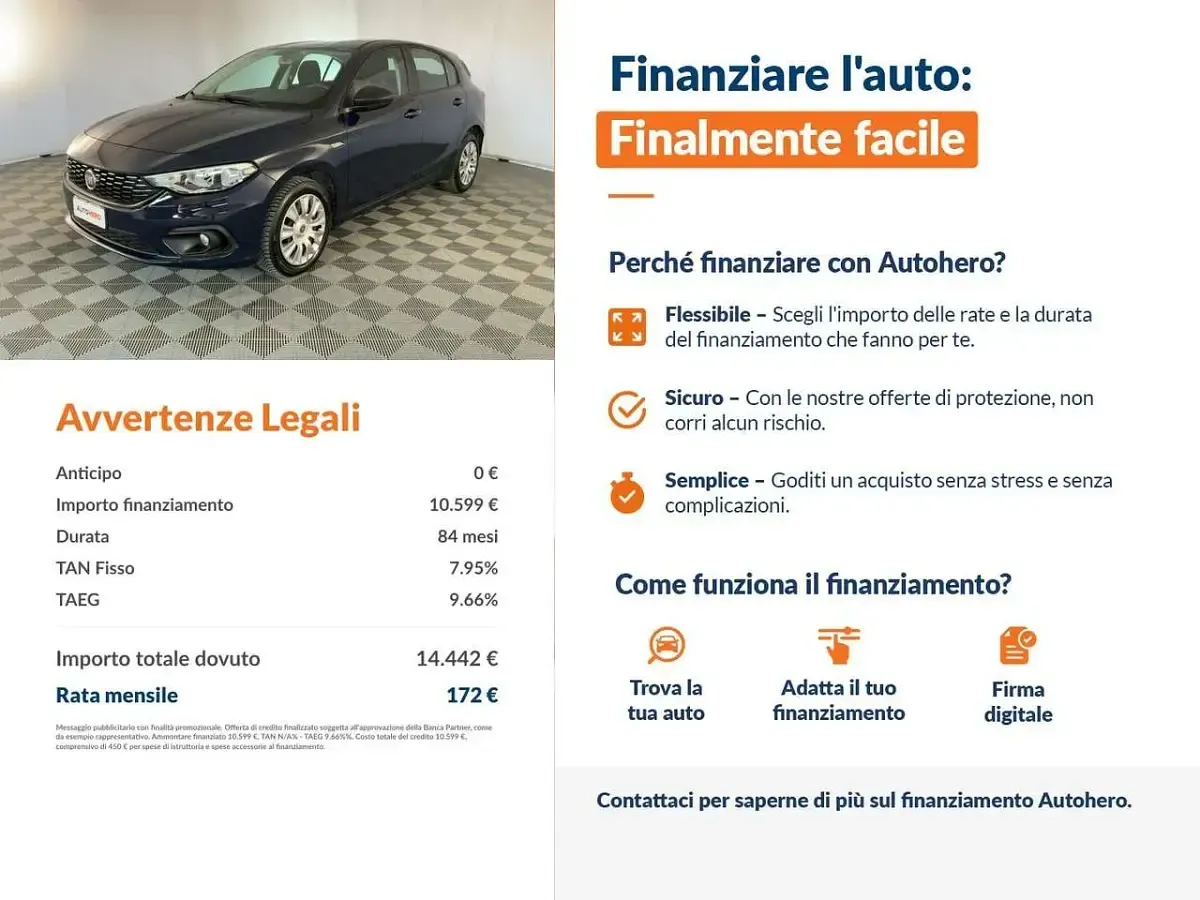 Usata Fiat Tipo Easy 95 CV (69 kW) 2017 Blu/azzurro Berlina
