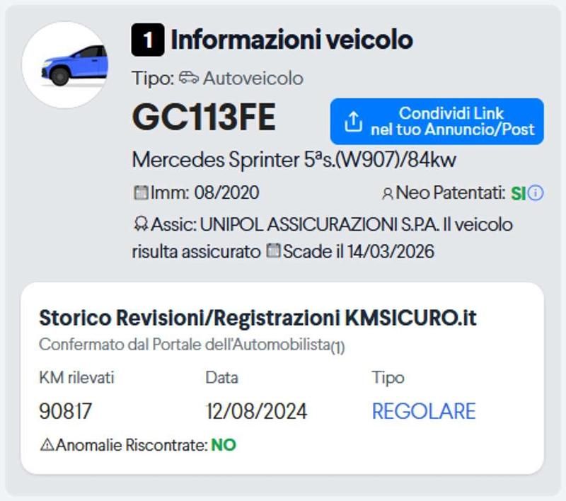 Usata Mercedes Sprinter 114 CV (83 kW) 2020 Blu Furgone