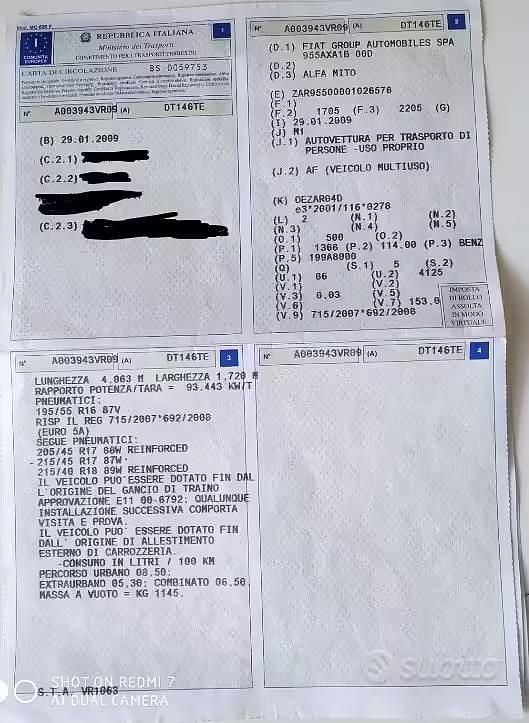 Usata Alfa Romeo MiTo Distinctive 155 CV (114 kW) 2009 Giallo Utilitaria