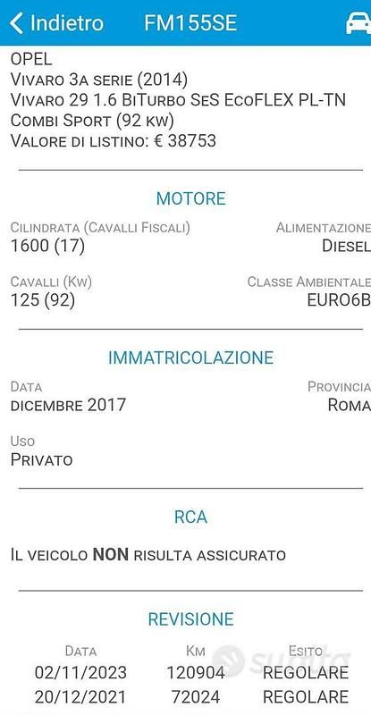 Usata Opel Vivaro S 125 CV (91 kW) 2017 Grigio Monovolume