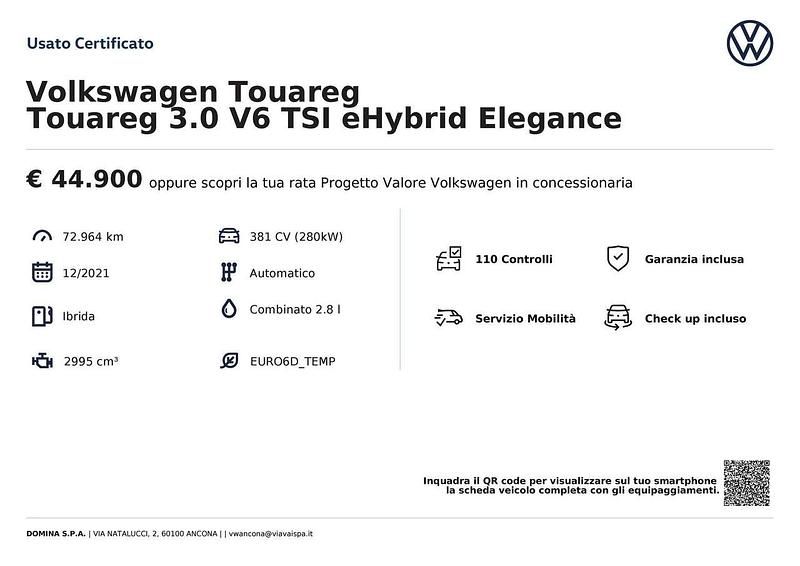 Usata VW Touareg Elegance 381 CV (280 kW) 2021 Bianco SUV