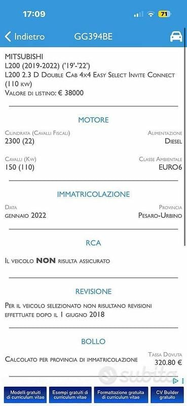 Usata Mitsubishi L200 Invite 150 CV (110 kW) 2022 Bianco Pick-up