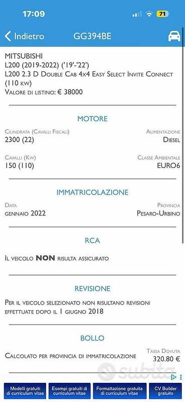 Usata Mitsubishi L200 Invite 2022 Bianco Pick-up