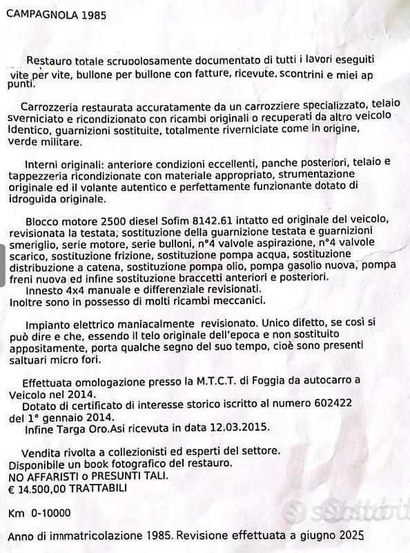 Usata Fiat Campagnola 72 CV (52 kW) 1985