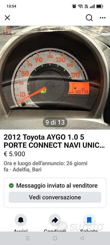 Usata Toyota Aygo 72 CV (52 kW) 2012 Grigio Utilitaria