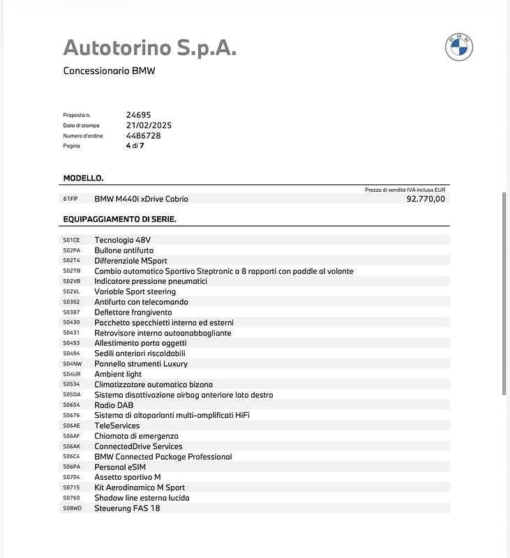 Usata BMW 440 M Sport 374 CV (275 kW) 2024 Cabrio