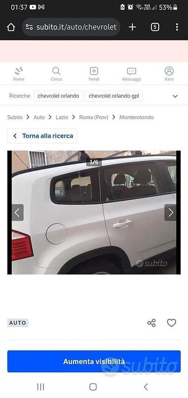 Bianco Usata 2012 Chevrolet Orlando Tre volumi | 5500 € (Buon prezzo) - Immagine 1/4