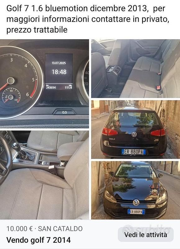 Usata VW Golf VII 105 CV (77 kW) 2013 Nero Utilitaria
