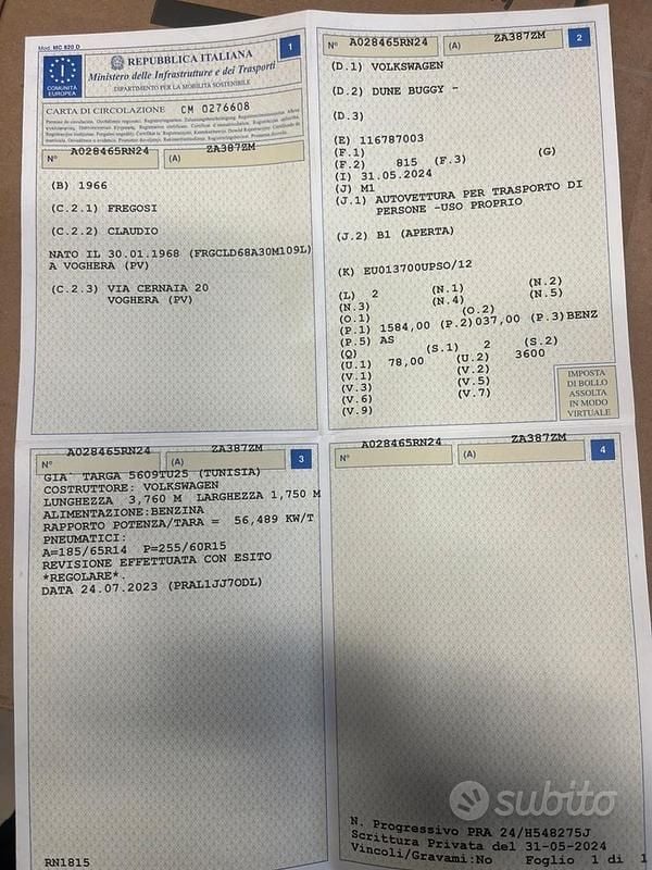 Usata VW Buggy Dune 1960 Nero Berlina