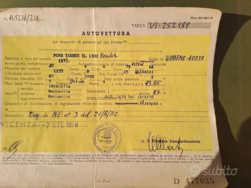 Usata Ford Taunus XL 1970 Verde Berlina