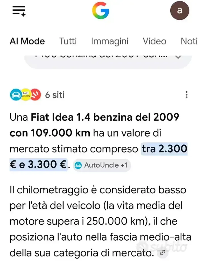 Usata Fiat Idea 95 CV (69 kW) 2009 Nero Monovolume