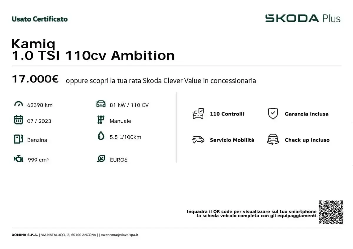 Brugt Skoda Kamiq Ambition 110 HK (80 kW) 2023 Hvid SUV