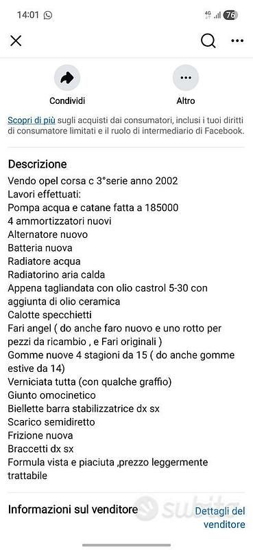 Usata Opel Corsa 2002 Verde Utilitaria