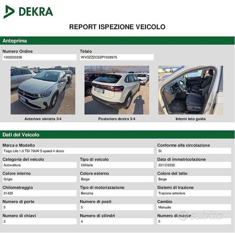 Usata VW Taigo Life 110 CV (80 kW) 2022 Beige SUV