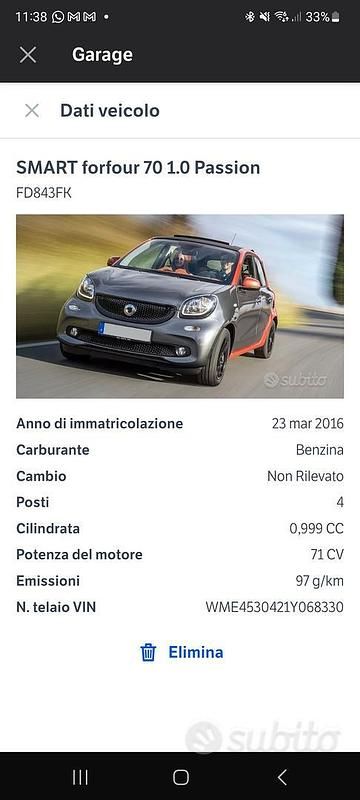 Usata Smart ForFour Passion 71 CV (52 kW) 2016 Nero Utilitaria